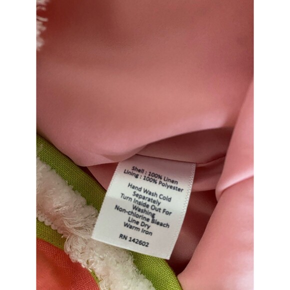 STS Sail to Sable Pink Dress/Green-White Trim Short Sleeve Size 6 Linen Lined - Picture 5 of 8